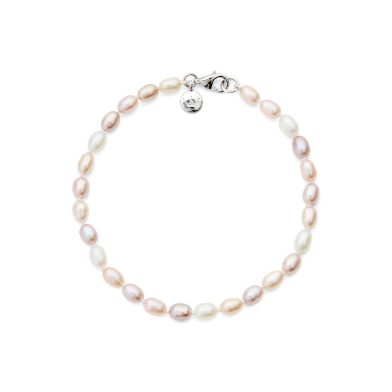 4mm white pink peach oval freshwater pearl bracelet with sterling silver clasp