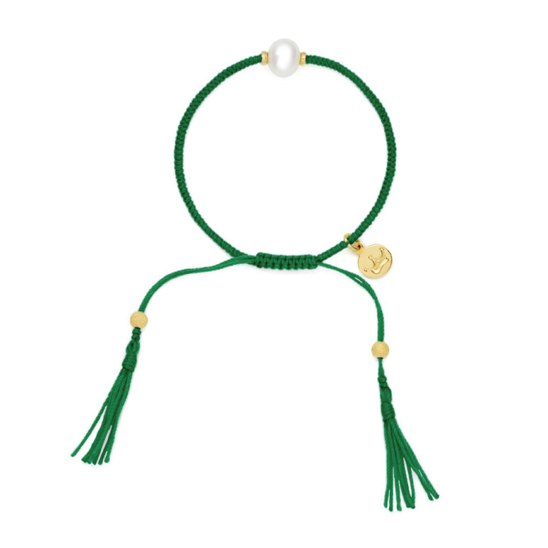 8mm freshwater pearl adjustable tassel bracelet on recycled plastic coloured thread