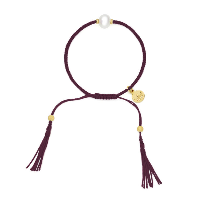 8mm freshwater pearl adjustable tassel bracelet on recycled plastic coloured thread