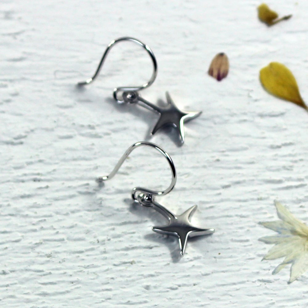 Silver Starfish Hook Drop Earrings