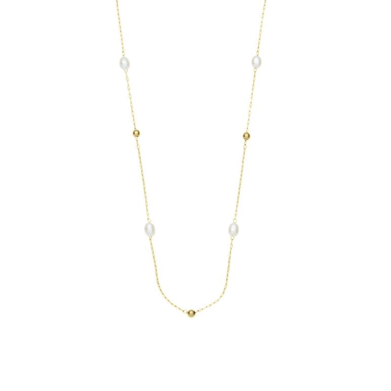 3mm colourful glass beads and freshwater pearl stainless steel yellow gold plate necklace chain