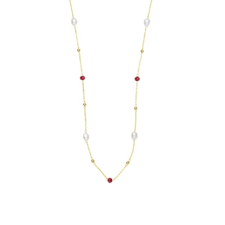 3mm colourful glass beads and freshwater pearl stainless steel yellow gold plate necklace chain
