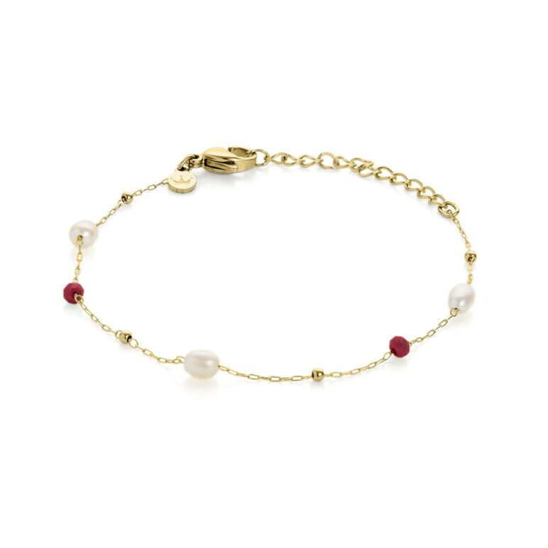 3mm colourful glass beads and freshwater pearl stainless steel yellow gold plate bracelet