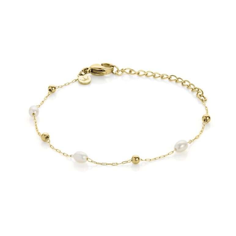 3mm colourful glass beads and freshwater pearl stainless steel yellow gold plate bracelet