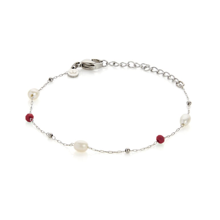 3mm colourful glass beads and freshwater pearl stainless steel bracelet