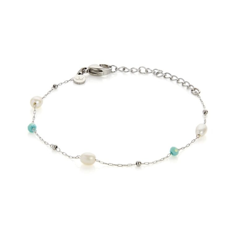 3mm colourful glass beads and freshwater pearl stainless steel bracelet
