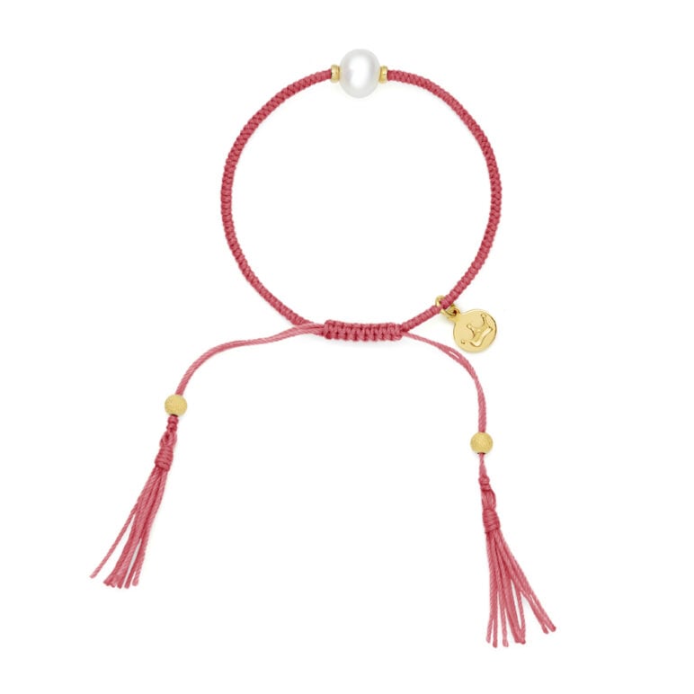 8mm freshwater pearl adjustable tassel bracelet on recycled plastic coloured thread