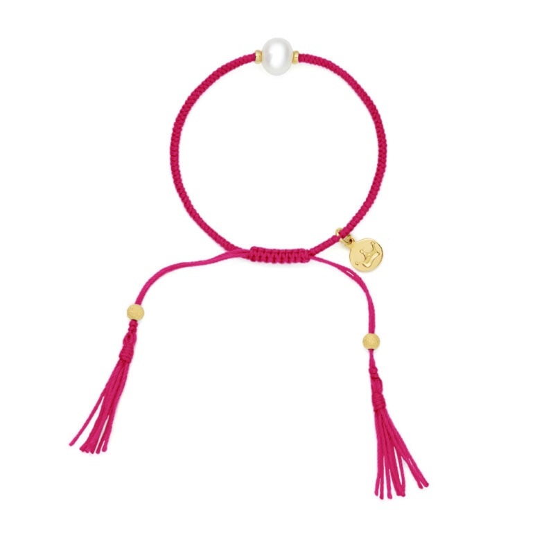 8mm freshwater pearl adjustable tassel bracelet on recycled plastic coloured thread