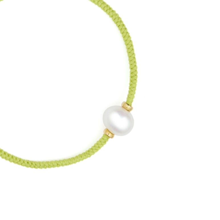 8mm freshwater pearl adjustable tassel bracelet on recycled plastic coloured thread