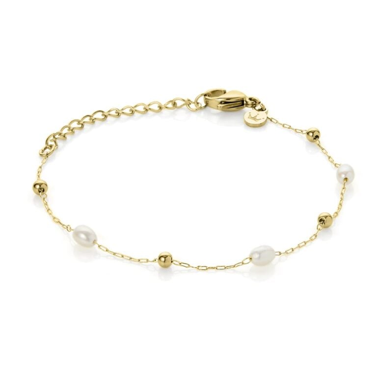 3mm colourful glass beads and freshwater pearl stainless steel yellow gold plate anklet