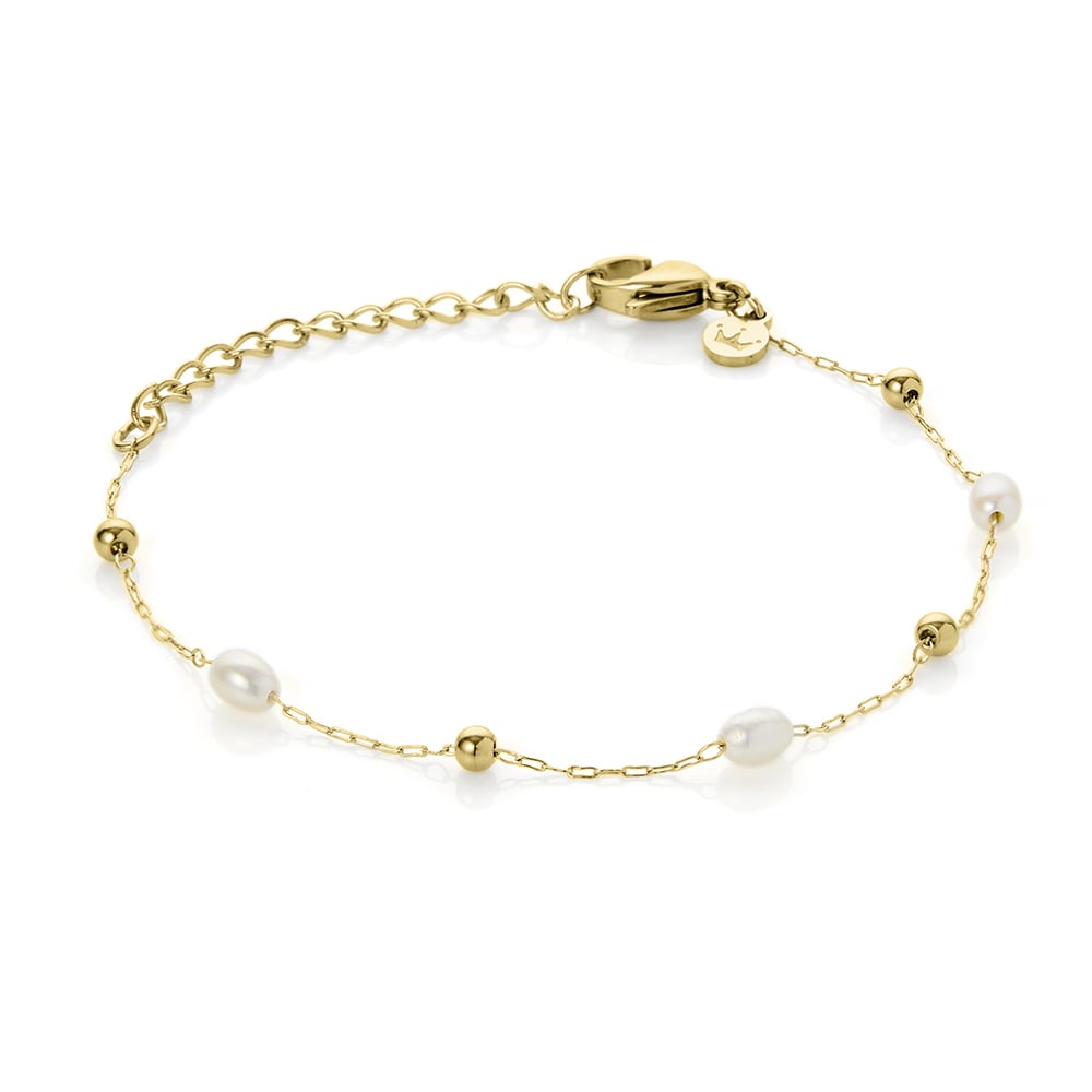 3mm colourful glass beads and freshwater pearl stainless steel yellow gold plate anklet