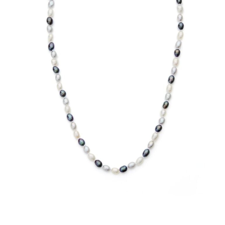 4mm white peacock grey oval freshwater pearl necklace with sterling silver clasp