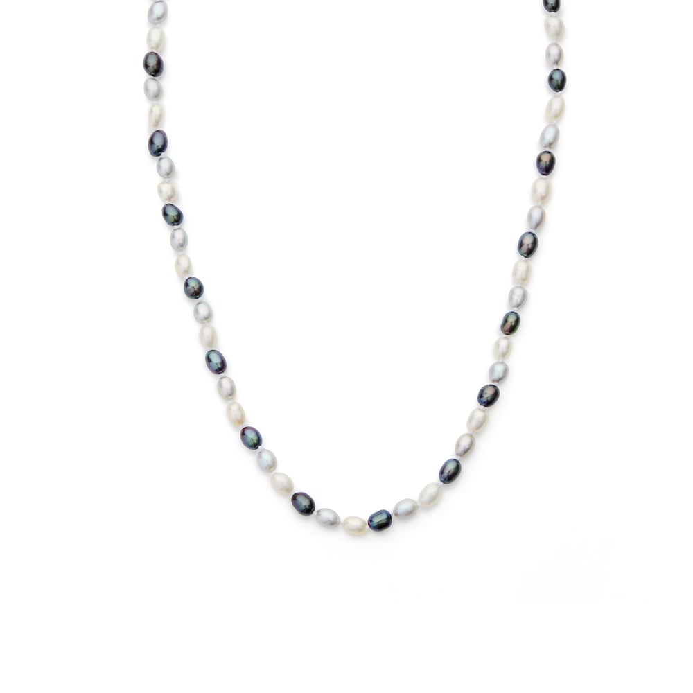 4mm white peacock grey oval freshwater pearl necklace with sterling silver clasp