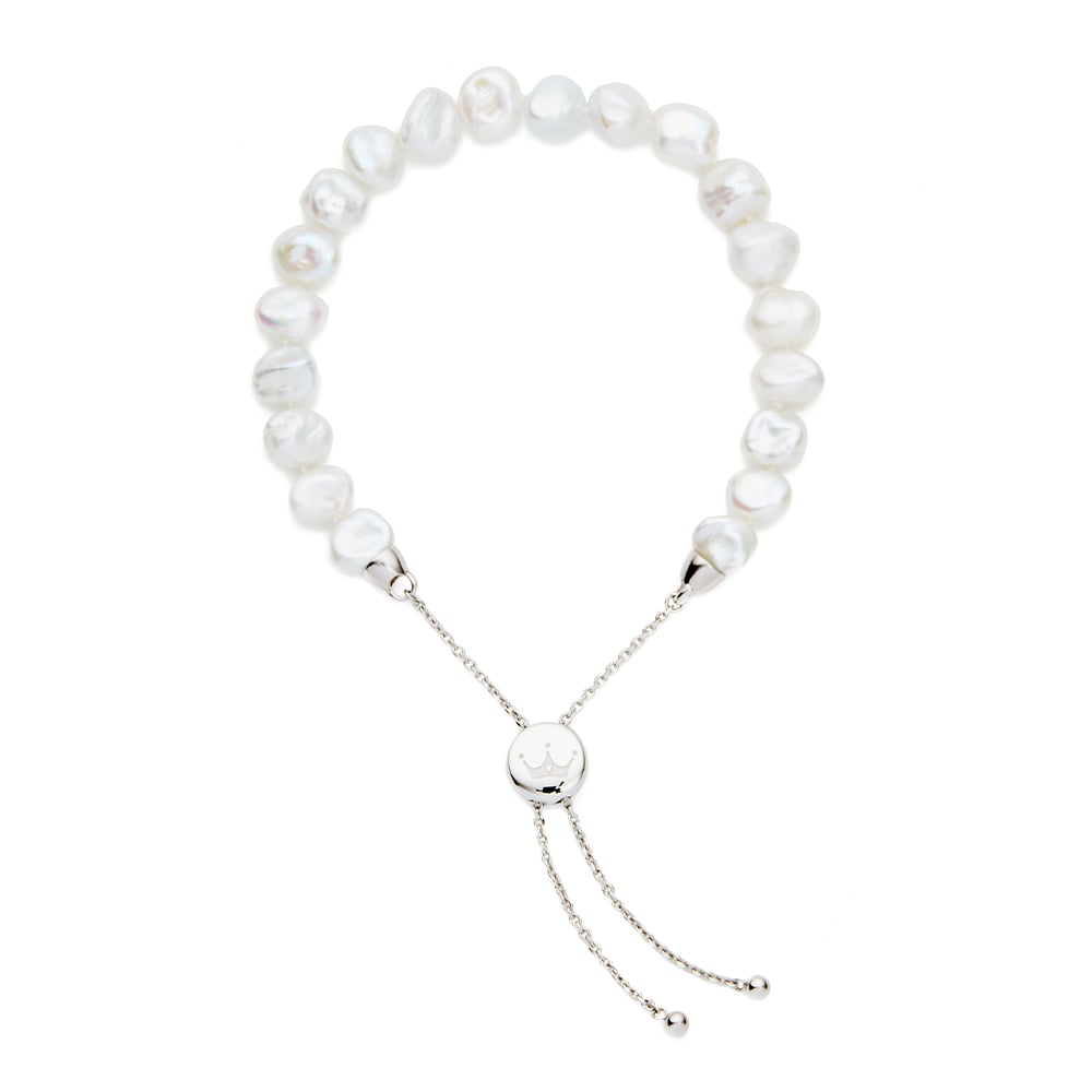 7mm white freshwater Keshi pearl bracelet with sterling silver slider clasp