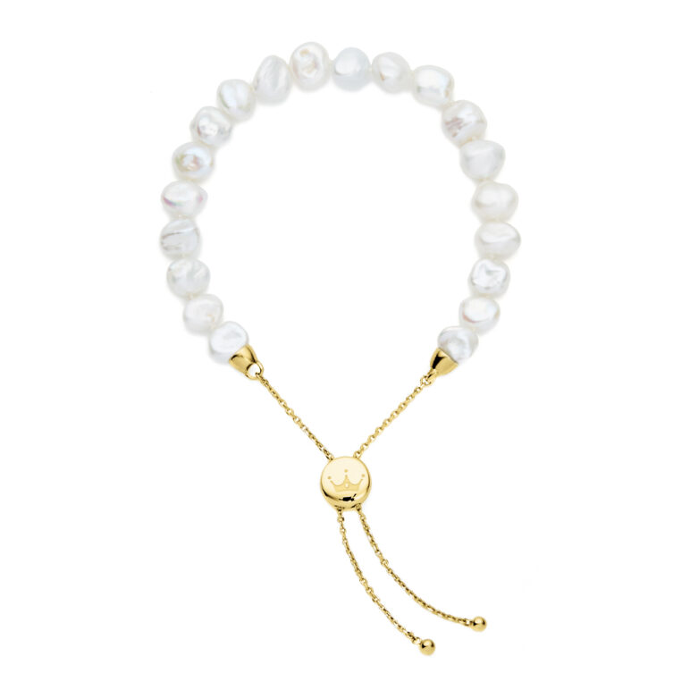 7mm white freshwater Keshi pearl bracelet with sterling silver yellow gold plate slider clasp