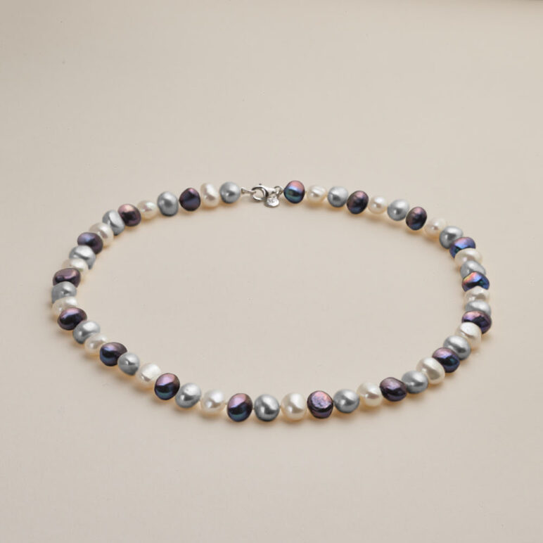 8mm baroque peacock white and grey freshwater pearl necklace