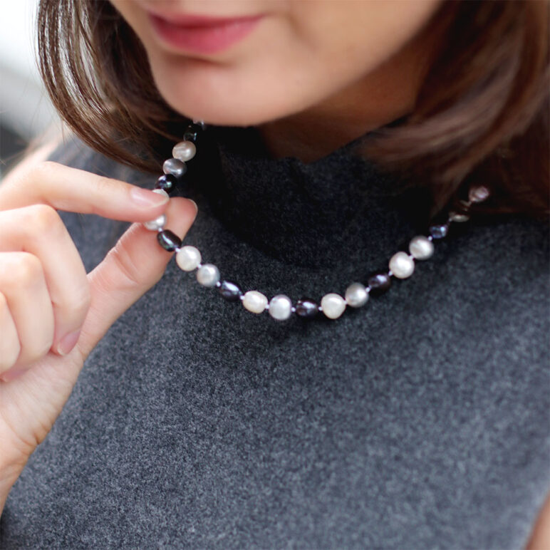 8mm peacock white grey baroque freshwater pearl necklace sterling silver clasp