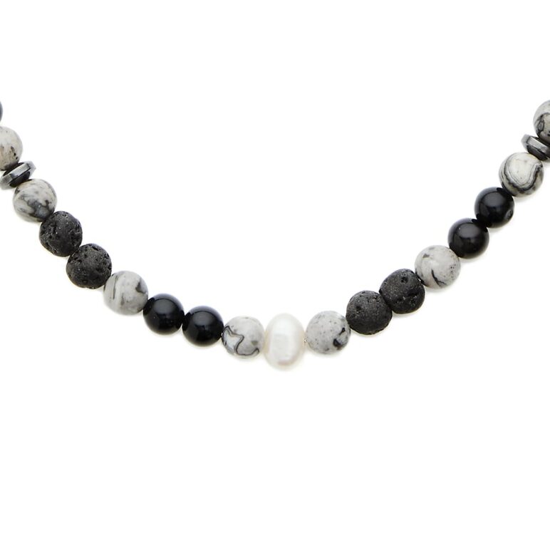 6mm white baroque freshwater pearl lava stone black agate with stainless steel clasp