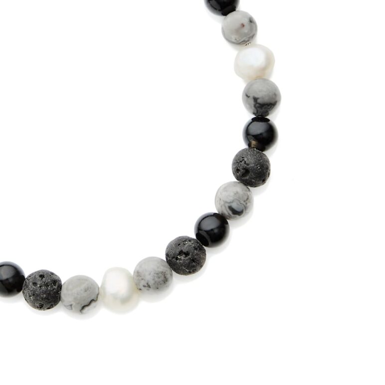6mm white baroque freshwater pearl lava stone black agate bracelet with stainless steel magnetic clasp