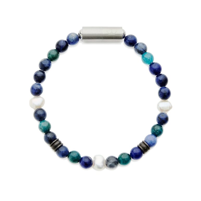 6mm white baroque freshwater pearl sodalite blue apatite bracelet with stainless steel magnetic clasp