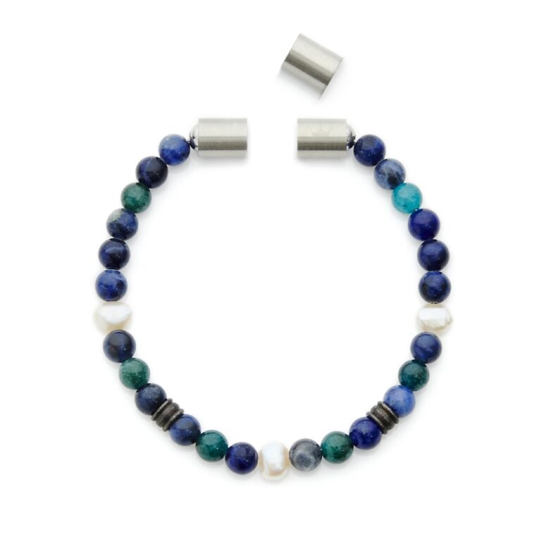 6mm white baroque freshwater pearl sodalite blue apatite bracelet with stainless steel magnetic clasp