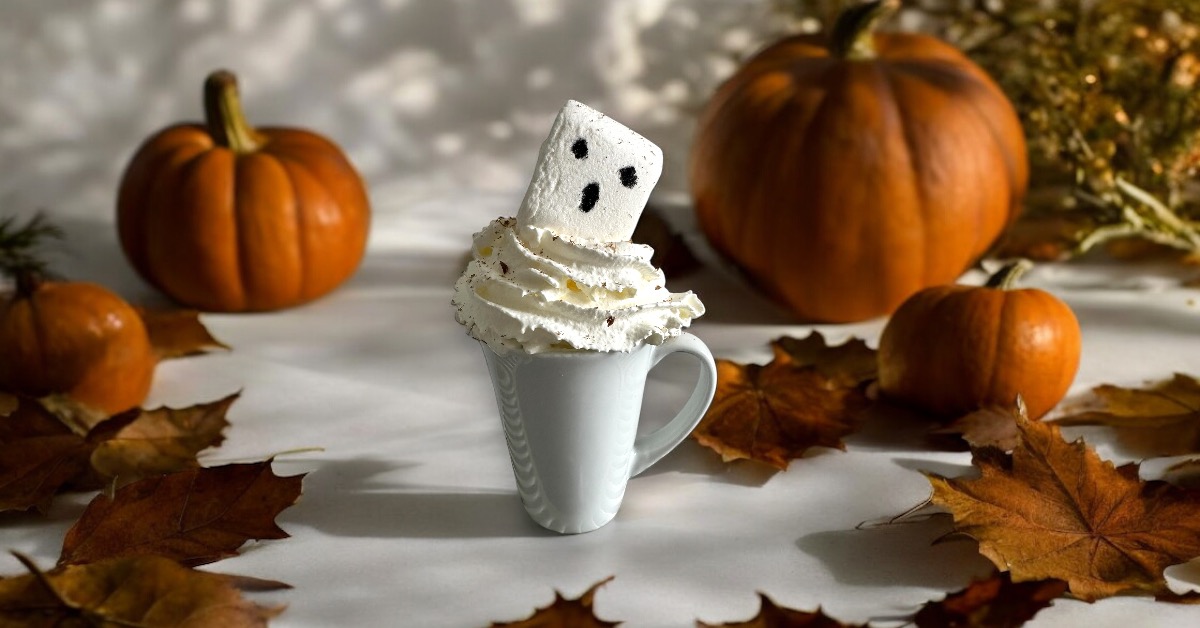 Spooky halloween themed hot chocolate with whipped cream