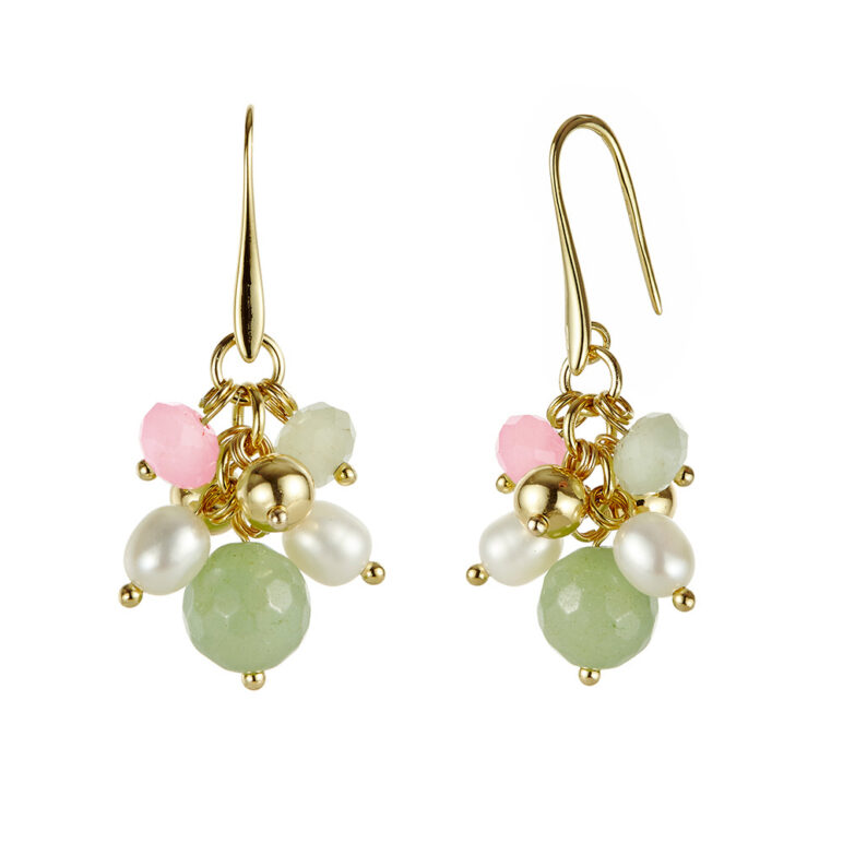 Joy pearl earrings yellow gold Lapis and pink stoneArtboard 1