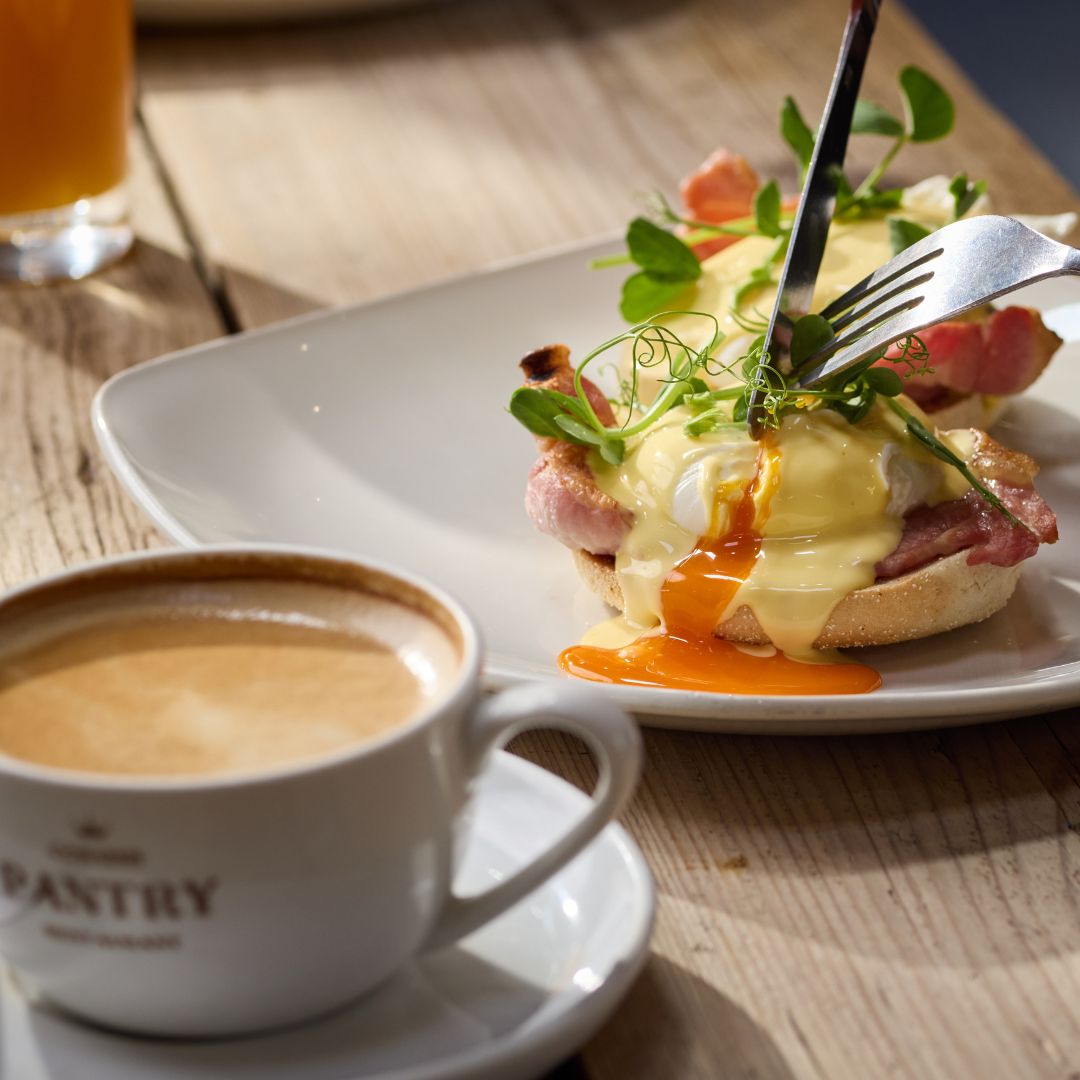 Photo of breakfast and coffee at Cornwall Gold